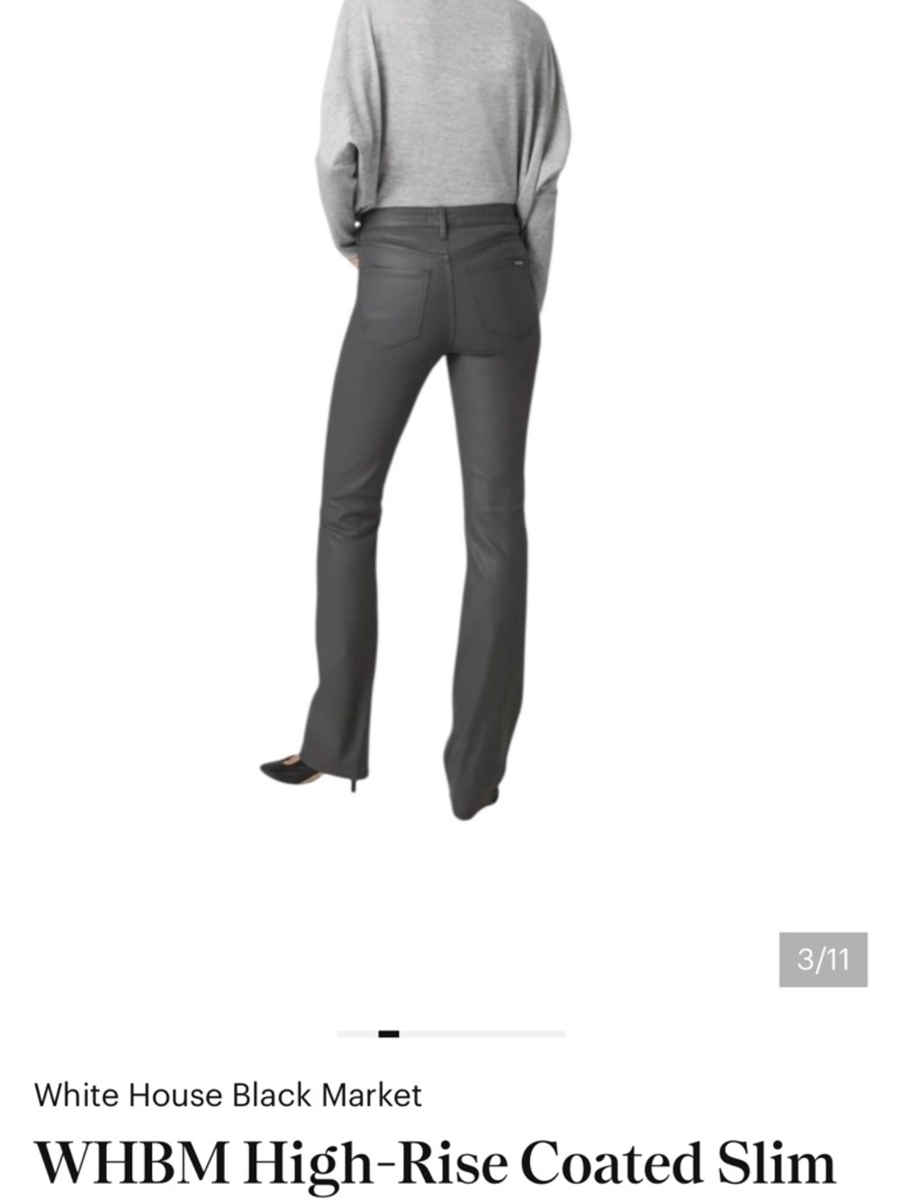 White House Black Market Coated High-Rise Slim Boot Pants- Charcoal 14